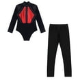 thumbnail image 3 of TiaoBug Kids Girls Rhinestone Color Block Gymnastic Dance Leotard Skating Jumpsuit with Leggings Set Red 8, 3 of 6