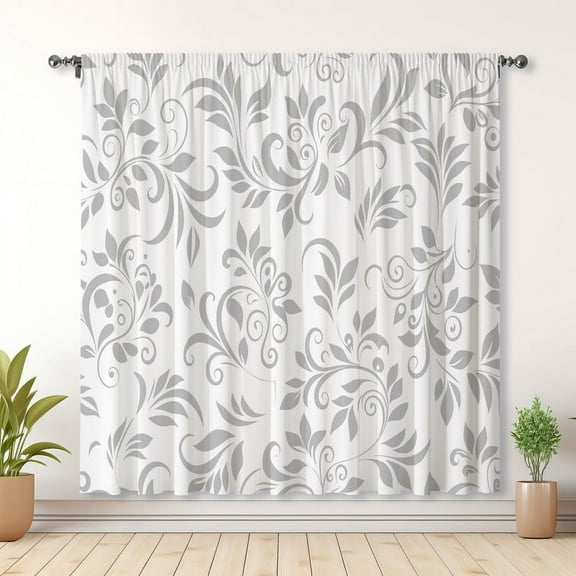 Modern Simple Curtains, Floral Print Blackout Curtains, Suitable For Room Bedroom Decoration(Rod pocket)