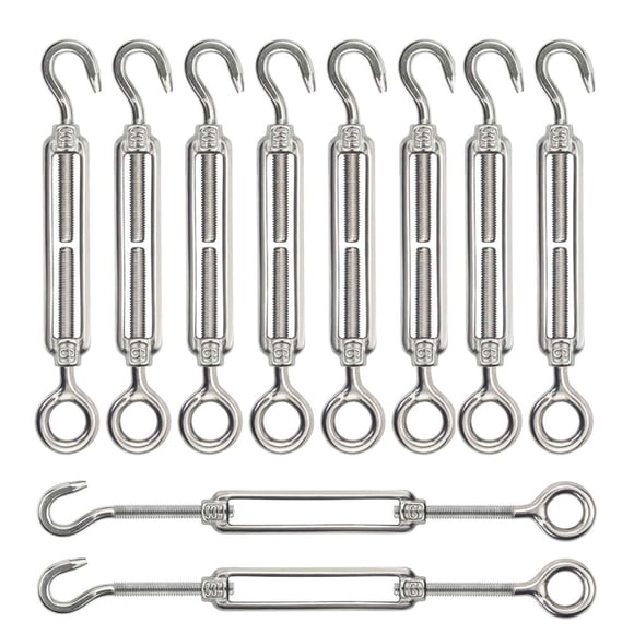 Tensor Lsqurel 10PCS Gancho y ojo de tensor de acero inoxidable 304 Heavy Duty M4 M6 M8 M10 Tensor Hardware de vela de sombra ajustable para apretar alambre de cable de metal 5/32 1/4 5/16 3/8