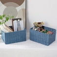 thumbnail image 4 of Wicker Storage Basket, Set of 2 Hand-Woven Paper Rope Wicker Basket, Large Storage Baskets for Organizing Toilet Paper, Foldable Cube Storage Organizer Bins for Shelves (Blue), 4 of 14