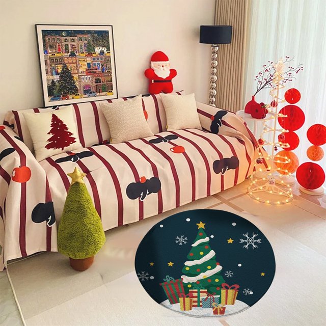 Alfombra navideña Yyuenw de 23 pulgadas, redonda, con dibujos animados, para decoración del hogar, con diseño de árbol de Navidad, suave, blanca, para sala de estar, comedor, dormitorio, decoración