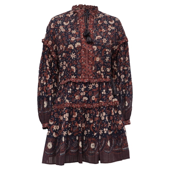 Pre-Owned Ulla Johnson Marigold Tasseled Floral-Print Mini Dress in Multicolor Cotton