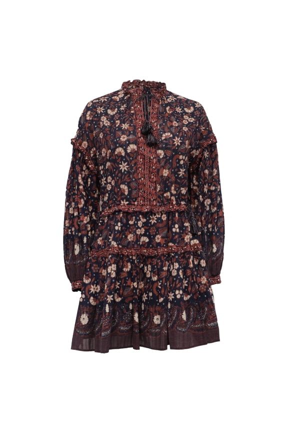 Pre-Owned Ulla Johnson Marigold Tasseled Floral-Print Mini Dress in Multicolor Cotton