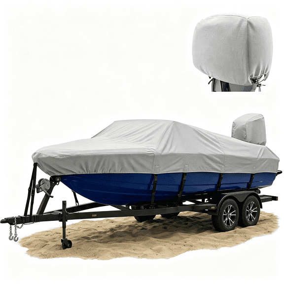 RIONIMA Boat Covers 16-18Ft 1200D Waterproof Heavy Duty Marine Tarp Gray Cover, Fits Bass, V-Hull, Tri-Hull, Runabout & Fish Ski Boats with Storage Bag, Waterproof Heavy Duty Boat Cover
