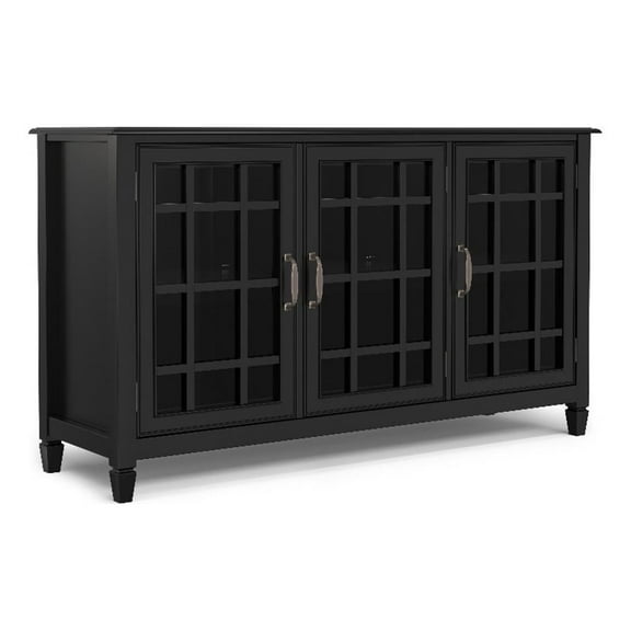 Pemberly Row Solid Wood 60" Wide Traditional Wide Storage Cabinet Buffet - Black