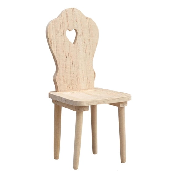 Yihuala Unique Heart Design Back Chair Model Figure Wood Miniature Furniture For 1/12 Doll House Living Room Scene Setting