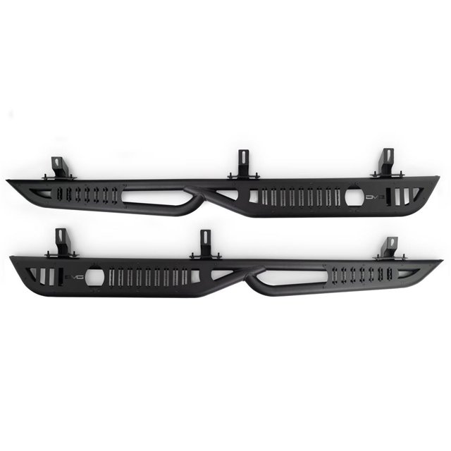 DV8 Offroad Nerf Bar SRJK-08 OE Plus; Round Tube Side Steps; With Step Plate; Round Bend; Body Mount; Powder Coated; Black; Steel
