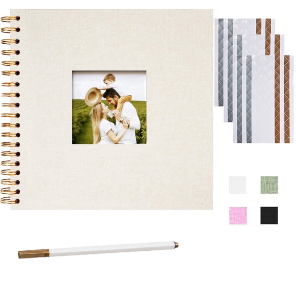 Photo Album DIY Scrapbook (10x10 inch 40 Pages Double Sided),Linen Cover with Display Window for Memory DIY Album Supplies Wedding Anniversary Family,Beige