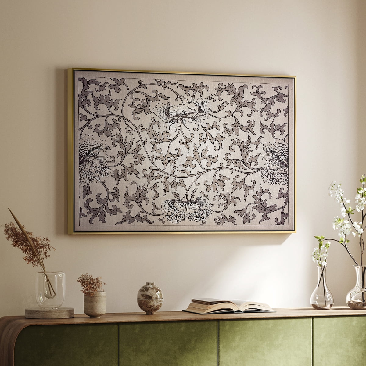 Vintage Abstract Print-XXIV Framed in Gold Wood Gallery Wrapped Canvas 27 in. x 41 in.