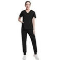 thumbnail image 4 of HAJWOH Black Scrubs Sets for Women Stretchy Nurse Uniform Short Sleeve V Neck Scrub Top & Jogger Pant Solid Color Scrubs Sets with Multi Pocket Black S, 4 of 6