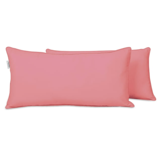 VargottamIndoor/OutdoorPolyester FabricLumbarPillowCover,All-Weather Waterproof Rectangular Cushion Case for Patio Furniture,16" x 24"Set of 2-Rose Pink