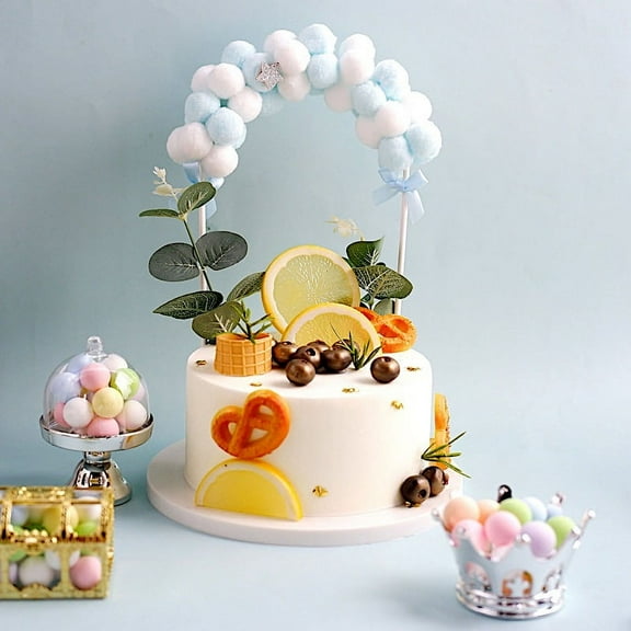 BalsaCircle 6" x 11" White Blue Cotton Balls Arch Cake Topper Wedding Party Accessories Decorations