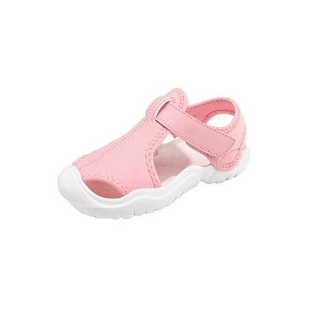 

Fangasis Child Casual Shoe Comfort Sandals Beach Summer Sandal Unisex Shoes Seaside Anti Collision Magic Tape Flats Pink 12C