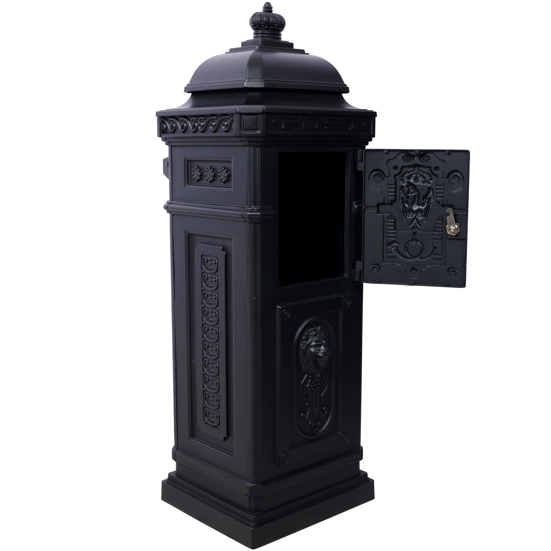 Large Capacity Outdoor Mailbox, Rainproof Floorstanding Letter Box Statue for Garden, Residential Use, Black