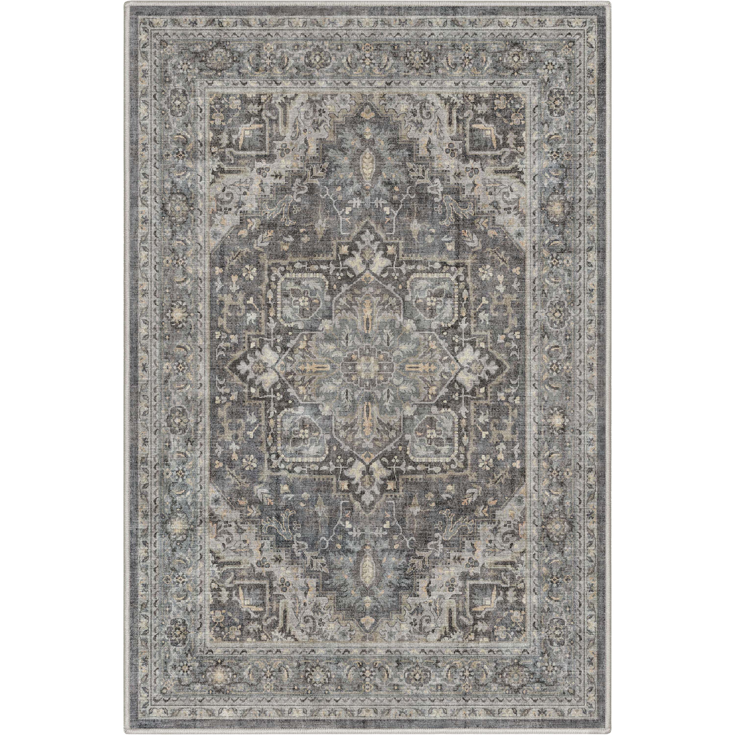 Well Woven Apollo Tirana Vintage Medallion Dark Grey Flat-Weave Easy to Clean 3'3" x 5' Area Rug