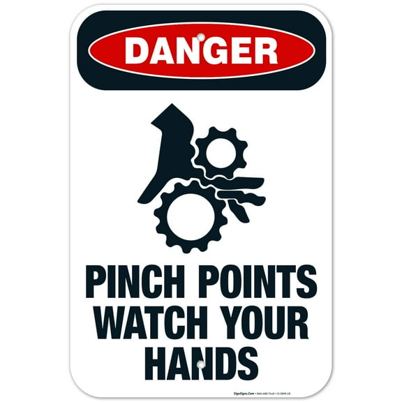 Pinch Points Watch Your Hands Sign, OSHA Danger Sign, (SI-3899) 12x18 Aluminum
