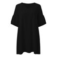 thumbnail image 4 of YAYUBA Hawaiian Dresses for Women Fashion Loose Casual Solid Color V Neck Five Quarter Sleeve Flared Sleeve Dress Beach Vacation Clothes for Women, 4 of 5
