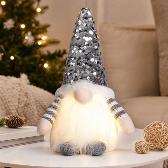 Handmade Plush Dwarf Doll with Lights, Christmas Holiday Decoration, 11.4 Inch Light Up Christmas Gnomes Plush, Lighted Swedish Elf Doll for Home, Xmas Tree, Holiday Decor, Coffee Shop Decorations