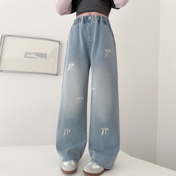 Avtoify Girls Pants Girls' Fall Fashion Big Boy Elastic Waist Thin Jeans
