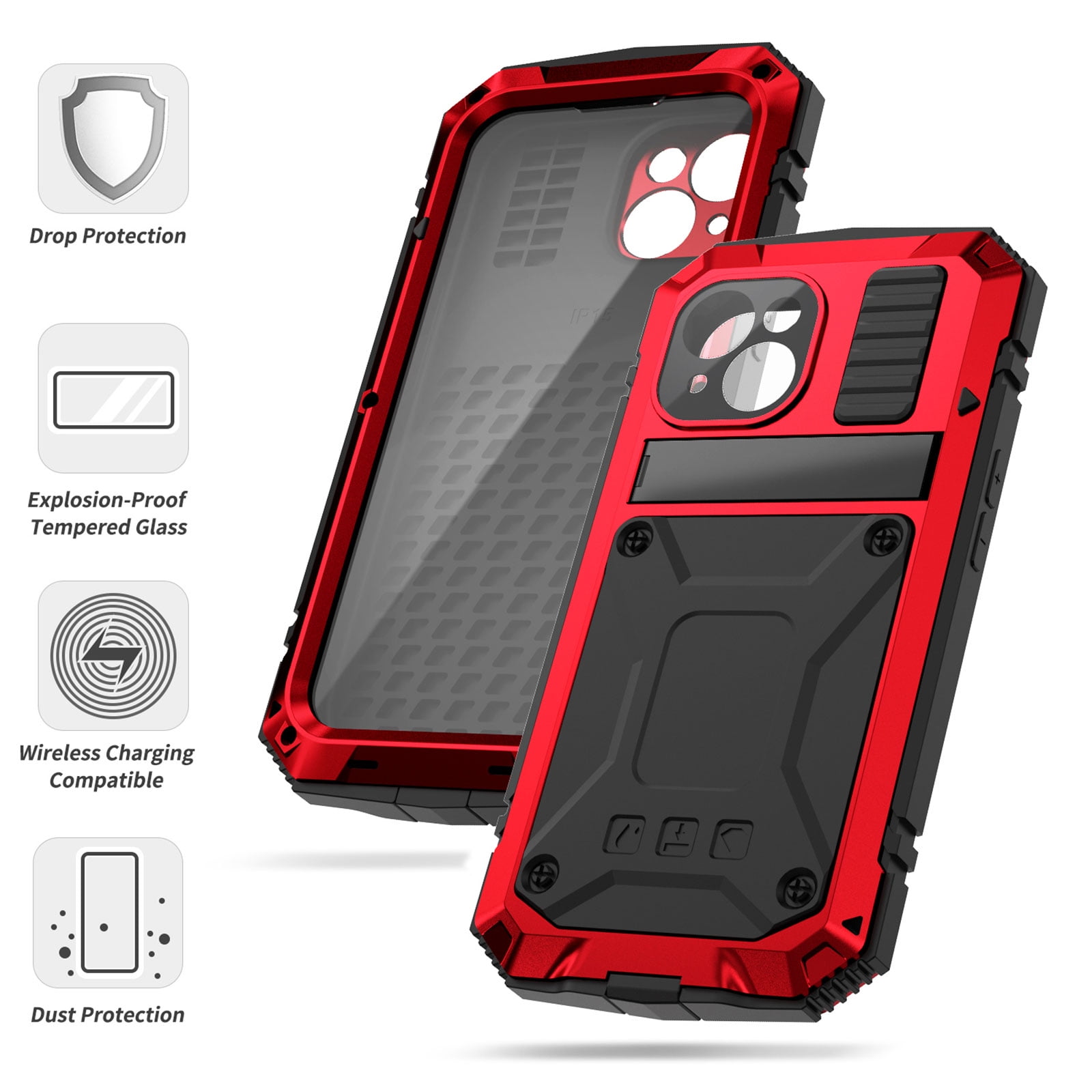 for iPhone 13 Armor Cover Case with Screen Protector, with Built-in 360° Rotate Ring Stand Heavy Duty Protection Cover Case for Apple iPhone 13, Red