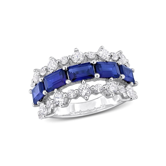 6.65 (Ctw) Lab-Created Blue and White Sapphire Ring Band in Sterling Silver for Women