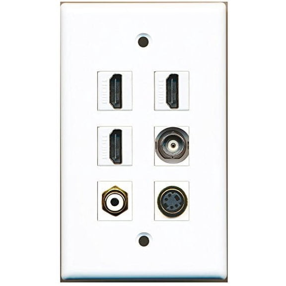 RiteAV - 3 HDMI 1 Port RCA White 1 Port S-Video 1 Port BNC Wall Plate