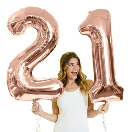 gold balloons rose 21st birthday numbers giant balloon metallic tall decorations supplies number option dialog displays button additional opens zoom
