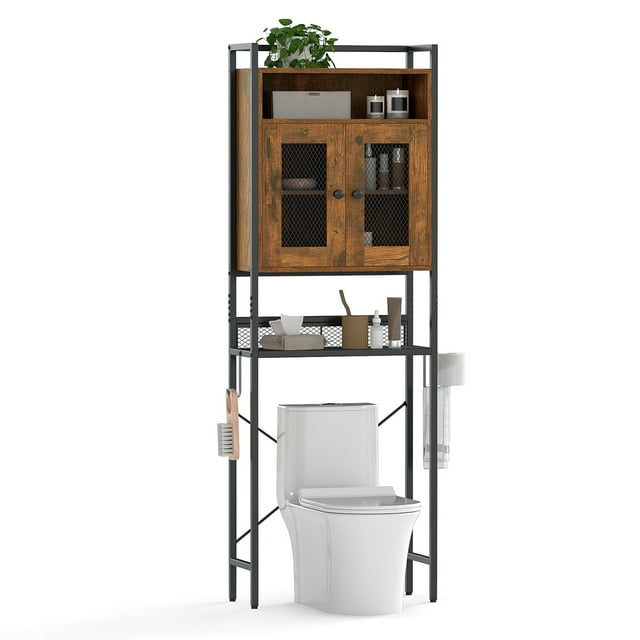 Gymax Over the Toilet Cabinet Space-saving Bathroom Storage Organizer w/ 2 Mesh Doors