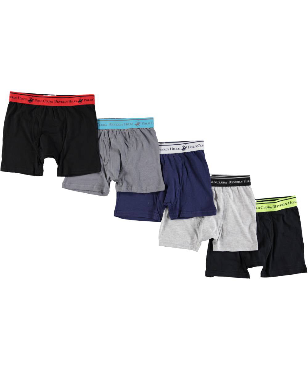 5 Pack Cotton Boxer Briefs Beverly Hills Polo Club Boys' Underwear Size: 4-18 