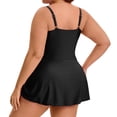 thumbnail image 4 of Agnes Orinda Women's Plus Size 1 Piece Swimdress with Tummy Control  V Neck Pleated Bathing Suit with Skirt for Beach & Pool 1X Black, 4 of 8