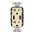 thumbnail image 1 of Leviton 3809381 Réceptacle Décoratif 20A, 125V 5-20R & Chargeur USB, Ivoire, 1 of 1