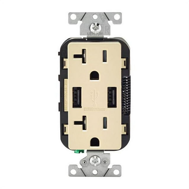 Leviton 3809381 Réceptacle Décoratif 20A, 125V 5-20R & Chargeur USB, Ivoire