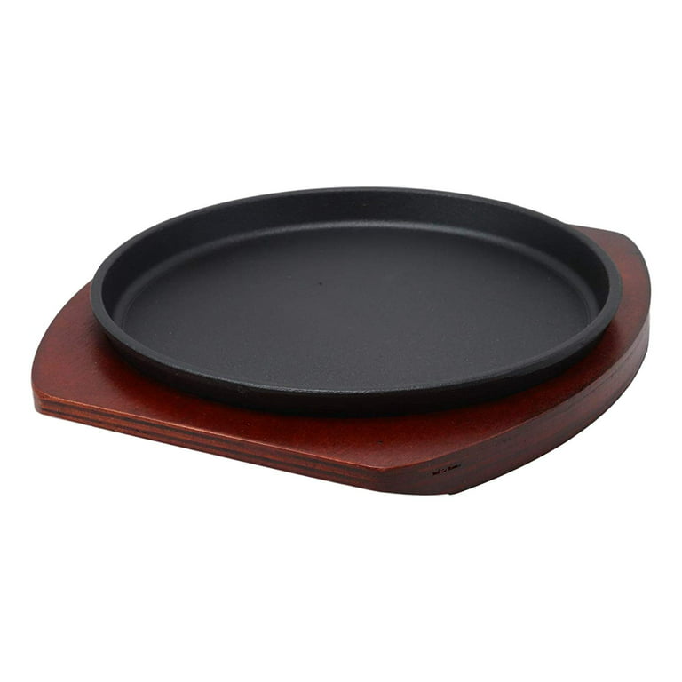  Mifoci Set of 4 Cast Iron Mini Oval Serving Dish Pans with  Wooden Base 8oz Mini Cast Fajitas Iron Small Iron Skillet Dishes Black  Little Pans Skillets for Baking Roasting (8.7