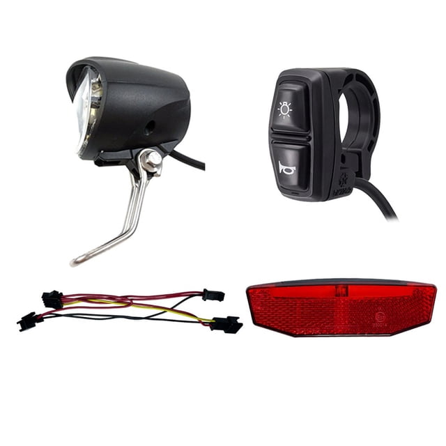 LEFU for Electric Bike Light Set 12-72V Front Headlight Rear Taillight LED Brake Lamps with Switch Waterproof Quick Release Harness for E-Bike Cycling Safety