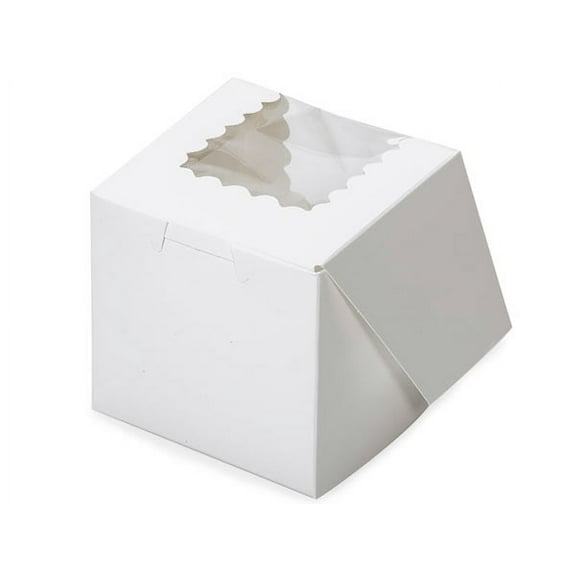 Pack Of 100, 4 X 4 X 4" Solid White Window Bakery Boxes 1-Piece Lock Corner Box For Cakes, Pies, Cupcakes Made In USA