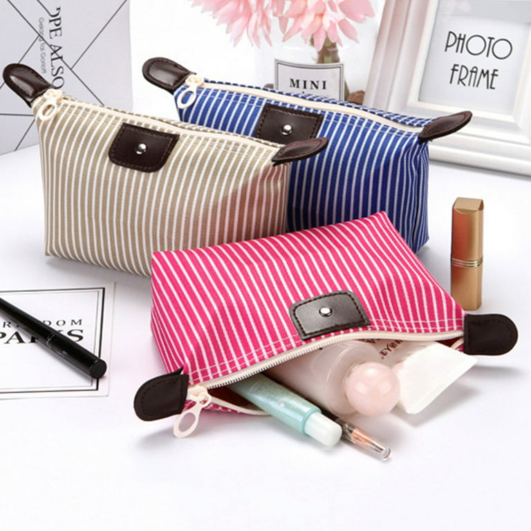 Women's cosmetic bag large Japanese style travel make up bag strip cotton  cloth makeup bag for girls School pencil cases new