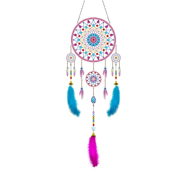 Pintura Diamantes Campanas Viento Cuentas Plumas Kit DIY Adorno