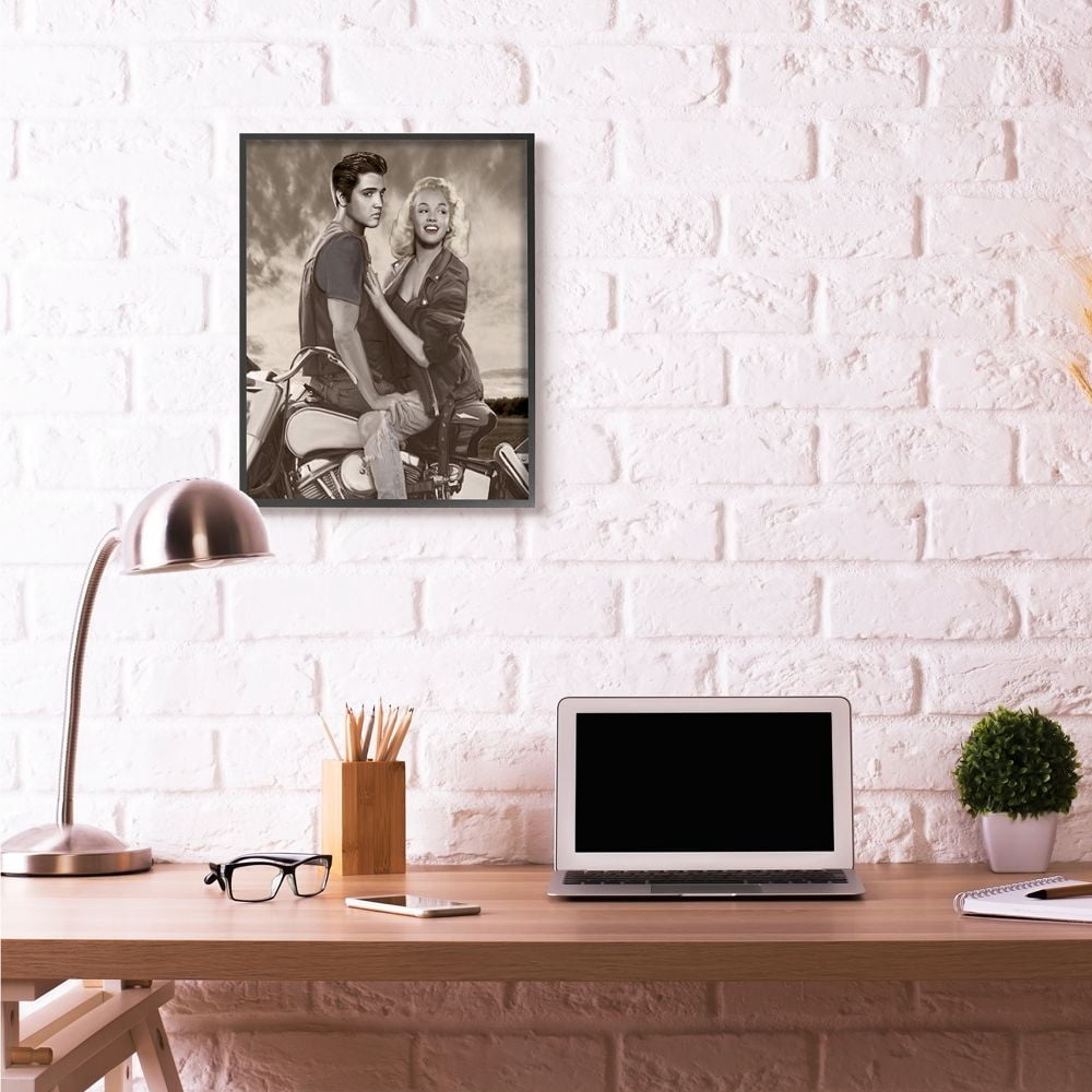 Stupell Industries Motorcycle Ride Vintage Hollywood Movie Star Classic Illustration Framed Wall Art by Jadei Graphics