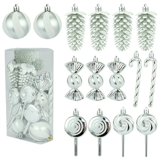 mfyjkho Juego de 15 adornos navideños para árbol de Navidad con bolas, piñas y colgantes de caramelo para decorar el hogar y el festival.