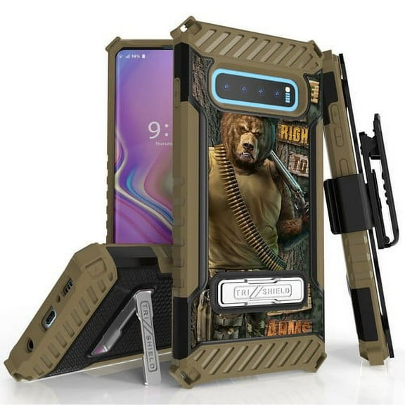 Galaxy S10 Plus (SM-G975) Case, TRISHIELD Rugged Cover With   [Belt Clip Holster]   [Built in kickstand] For Samsung Galaxy S10 Plus - Bear Arms Hunting Outdoors