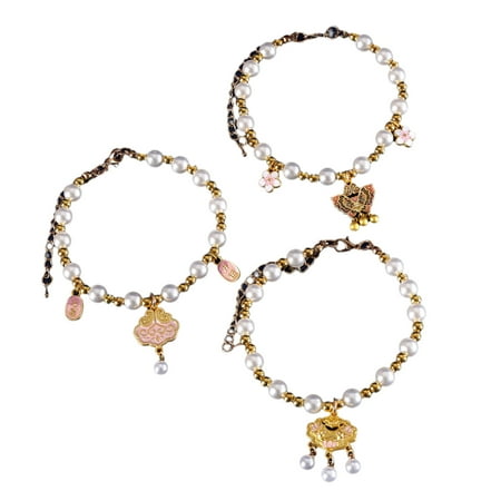 RUISINERY Holiday Pet Necklace with Pearls Adjust Collar Neck Jewelry Small Dogs Chinese New Year Styles Collar 3pieceS