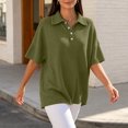 thumbnail image 5 of Yyuenw Women Lapel Collar Half Button Waffle Knit Drop Shoulder Short Sleeve Polo Solid Color Top for Casual Daily, 5 of 7