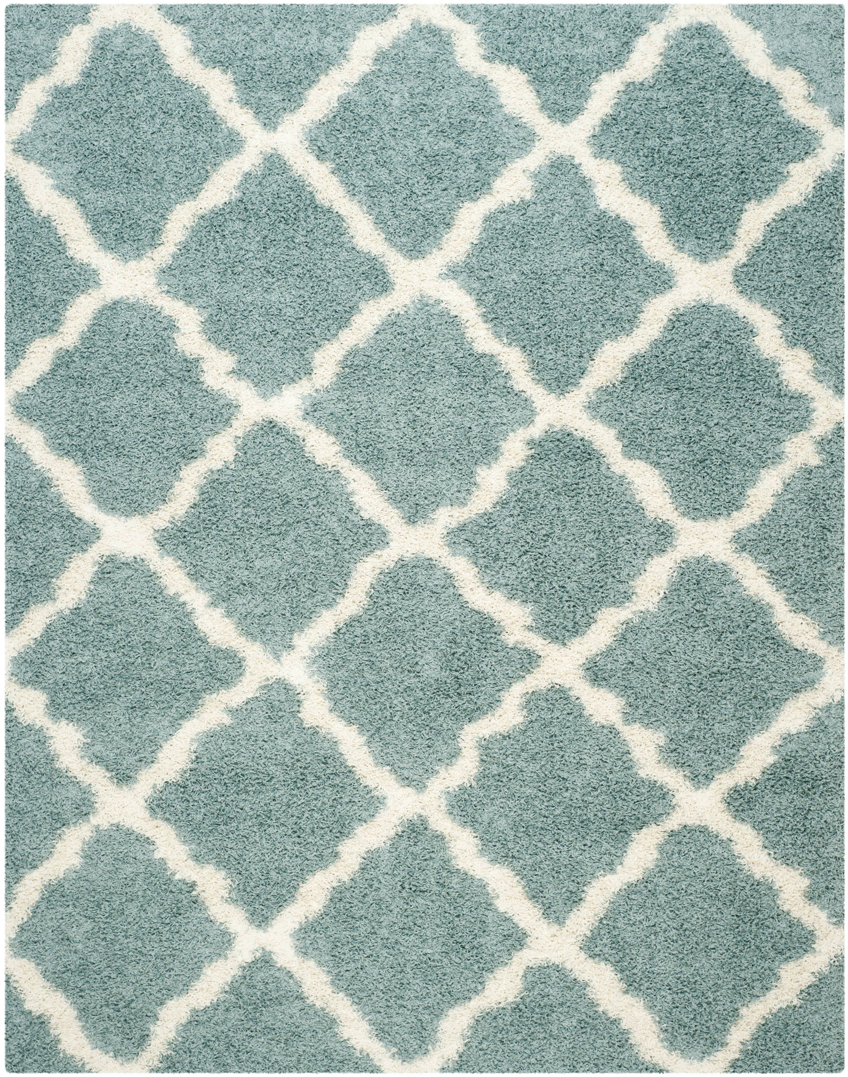 SAFAVIEH Daley Geometric Plush Shag Area Rug, Seafoam/Ivory, 8'6" x 12'