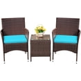 thumbnail image 1 of WLXIANG Patio Porch Furniture Sets 3 Pieces PE Rattan Wicker Chairs with Table Outdoor Garden Furniture Sets (Brown/Blue), 1 of 9
