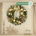 thumbnail image 2 of JoanKaren 18" Prelit Christmas Wreaths with Gold Balls and Bow for Wall Fireplace Shop Window Decoration, 2 of 8