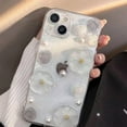 thumbnail image 3 of for iPhone 14/iPhone 13 Floral Clear Glitter Case,Cute 3D Flower Pearl Crystal Bling Sparkly Shiny with Wrist Strap Chain Soft TPU Aesthetic Women Girls Phone Case for iPhone 14/13 6.1",Clear, 3 of 4