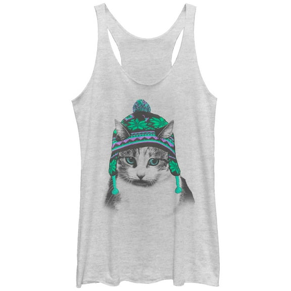 Women's Lost Gods Winter Hat Kitten  Racerback Tank Top White Heather Large