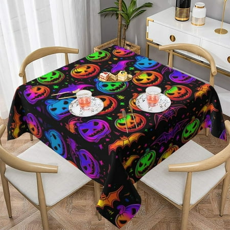 

Generic Happy Halloween Pumpkins Bats Square Decorative Tablecloth White