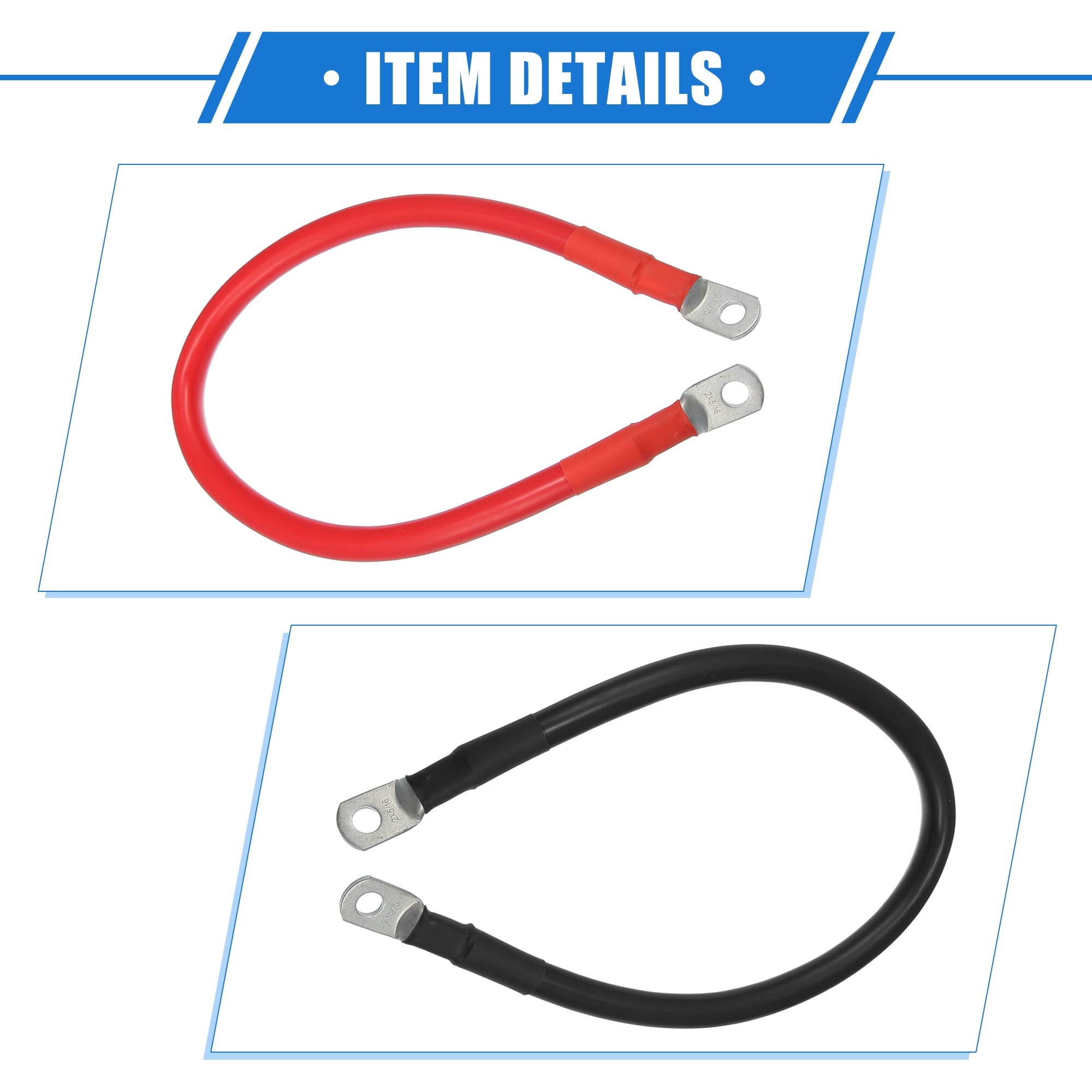 Unique Bargains 1 Pair 2 AWG Gauge 18" Battery Inverter Cable with 5/16" Ring Universal for Car Vehicle RV Black Red
