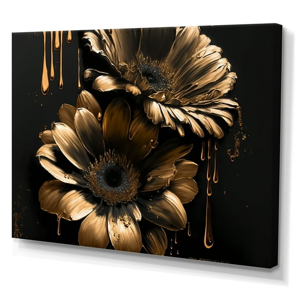 Designart Black And Gold Daisy III Canvas Wall Art